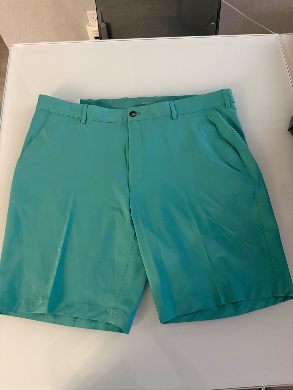 Greg Norman ML75 Microlux Flat Front Golf Shorts - Teal Aqua (Size 42) NWT